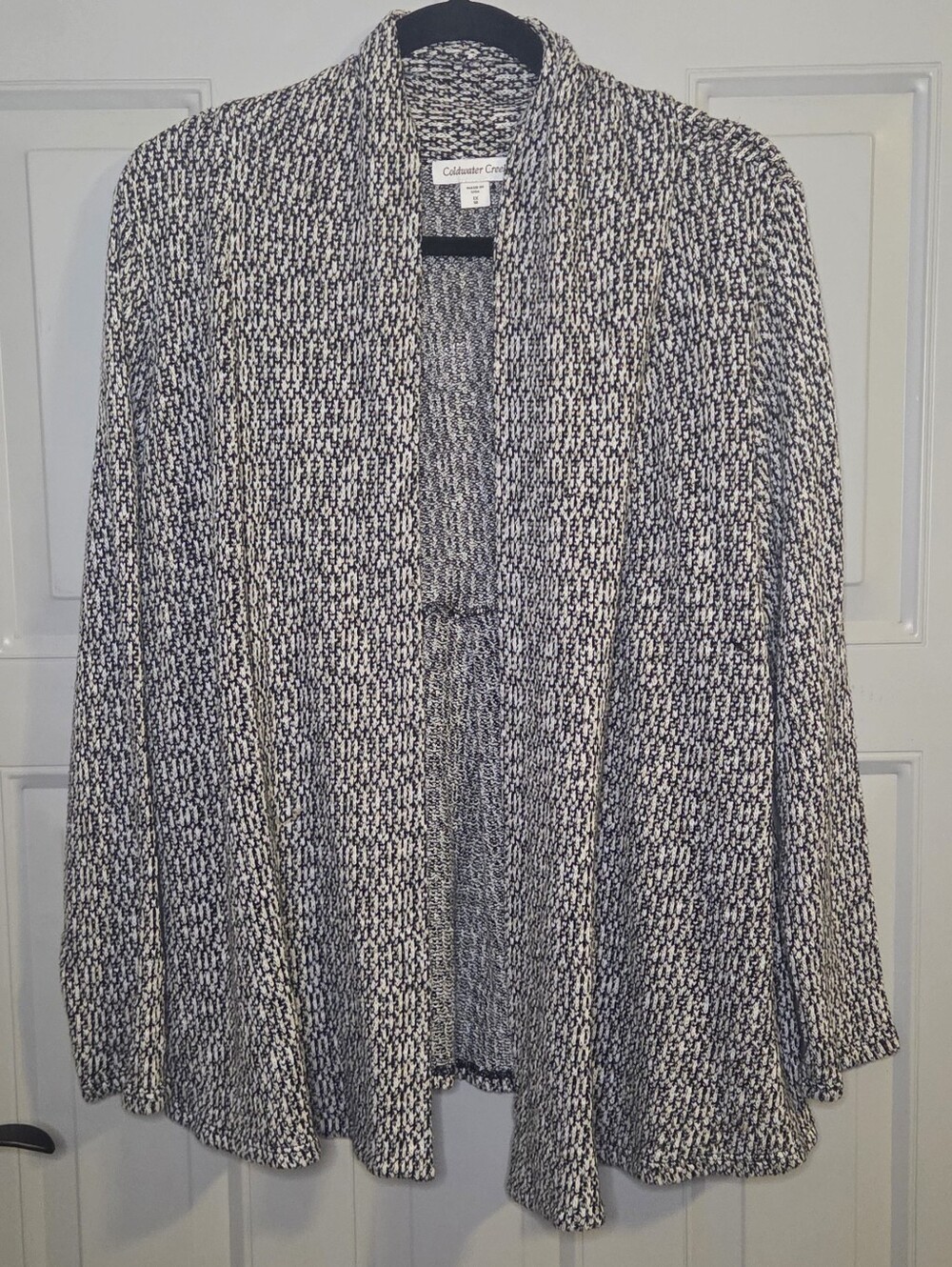 Coldwater Creek - Soft Black White & Tan Marled Open-Front Cardigan